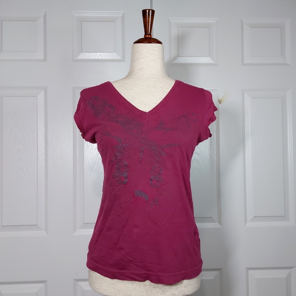 Calvin Klein Jeans | Purple V neck graphic tee| Size Small